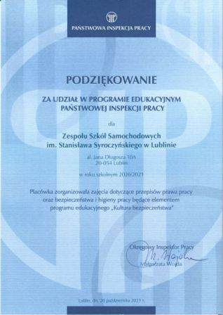 Dyplom za udział w Programie