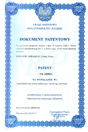 Patent nr 249911 na wynalazek pt. "Ukkład doładowania silnika spalinowego i sposób jego sterowania"